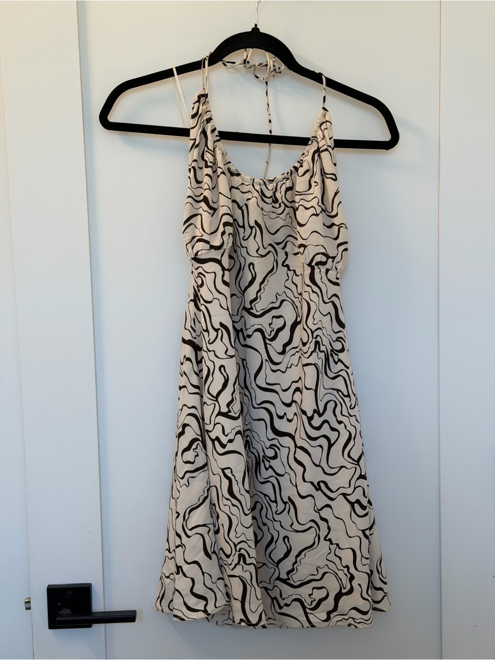 Abercrombie & Fitch Cream Halterneck Dress with Black Swirl Print
